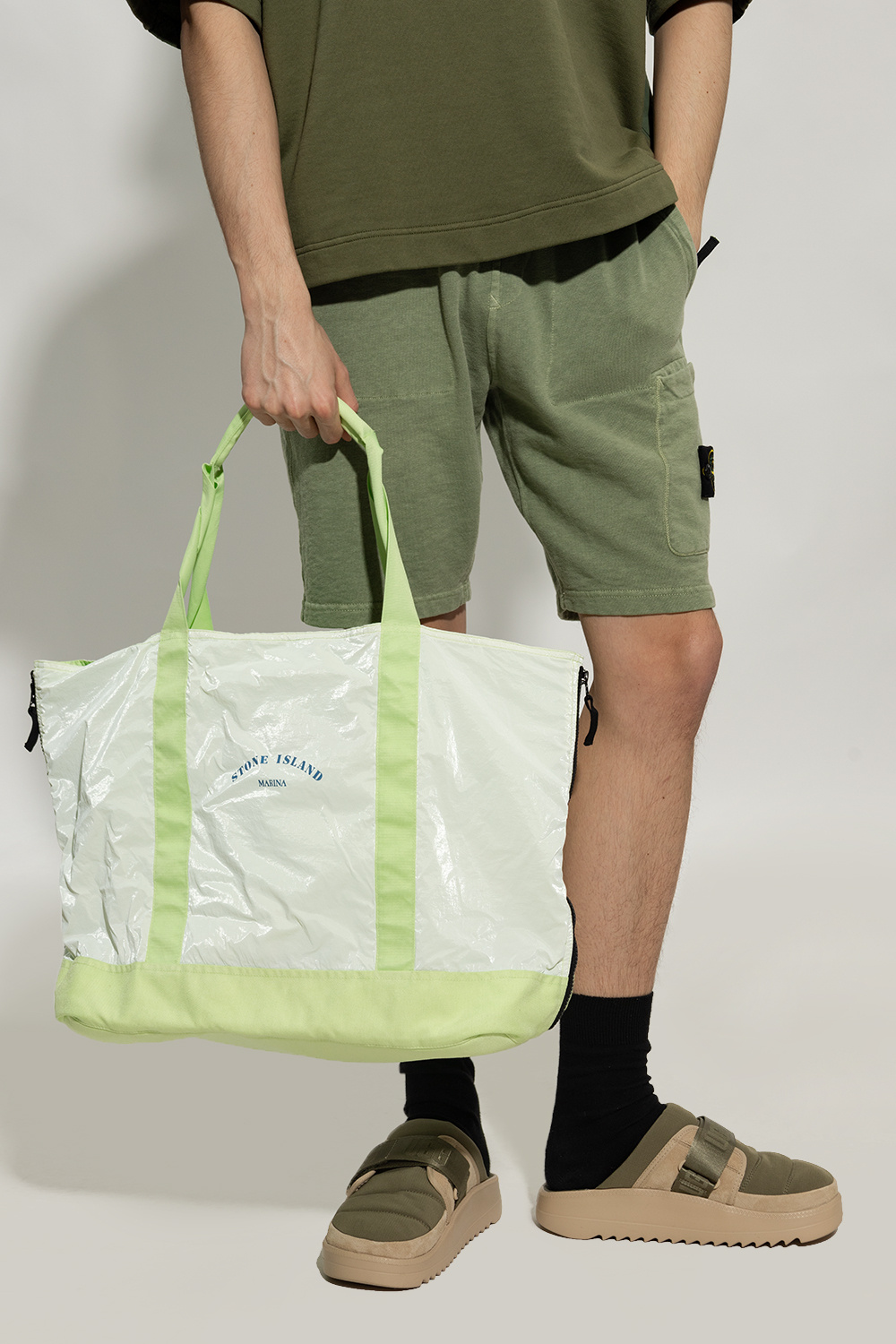 Green Shopper bag logo-plaque Stone Island - colour block Trunk